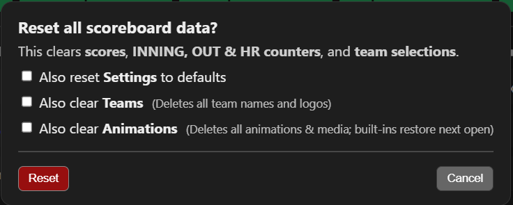 Reset options