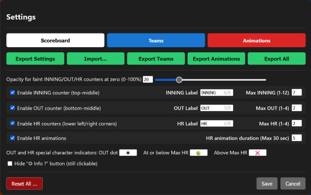 Settings screenshot